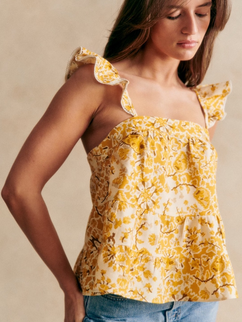 NWT Sezane Cooper Blouse in Alcazar Ocre in Size 4